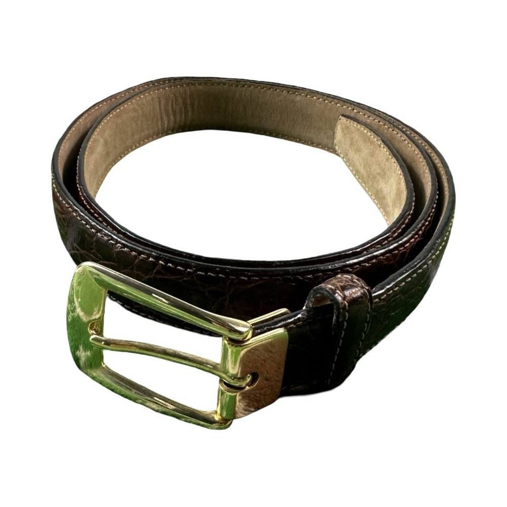Bespoke Brown Genuine Caiman Crocodile Brass Buckle Mens Belt Size 34 NWOT